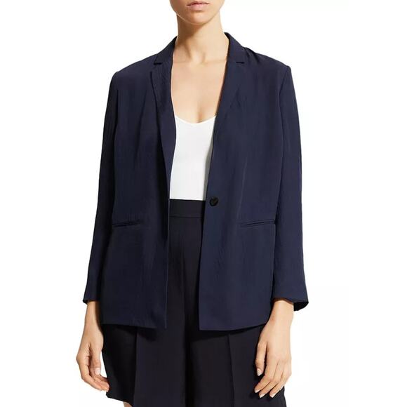 THEORY Elastic Back Washed Twill Belted Jacket Blazer Machine Washable 12 $425 - Picture 13 of 14
